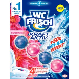 WC FRISCH Kraft Aktiv Blue Rinse Blossom Freshness (Blütenfrische), Toilet Cleaner, Pack of 10, Colour Rinse with 50% More Shine