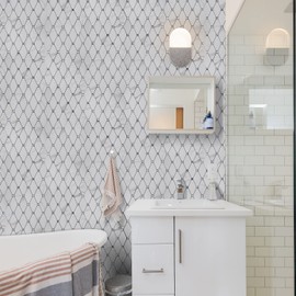 STICKGOO 1 Sheet Peel and Stick Backsplash, Calacatta Stick on Aluminum Composite Tiles Stikers, Self Adhesive Mixed Glass Backsplash for Kitchen, Bathroom, Fireplace, RV