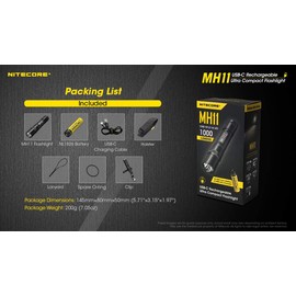 Combo: Nitecore MH11 USB-C RECHARGEABLE FLASHLIGHT - 1000 Lumen, Include NL1826 battery and 3Amp USB Wall Adapter