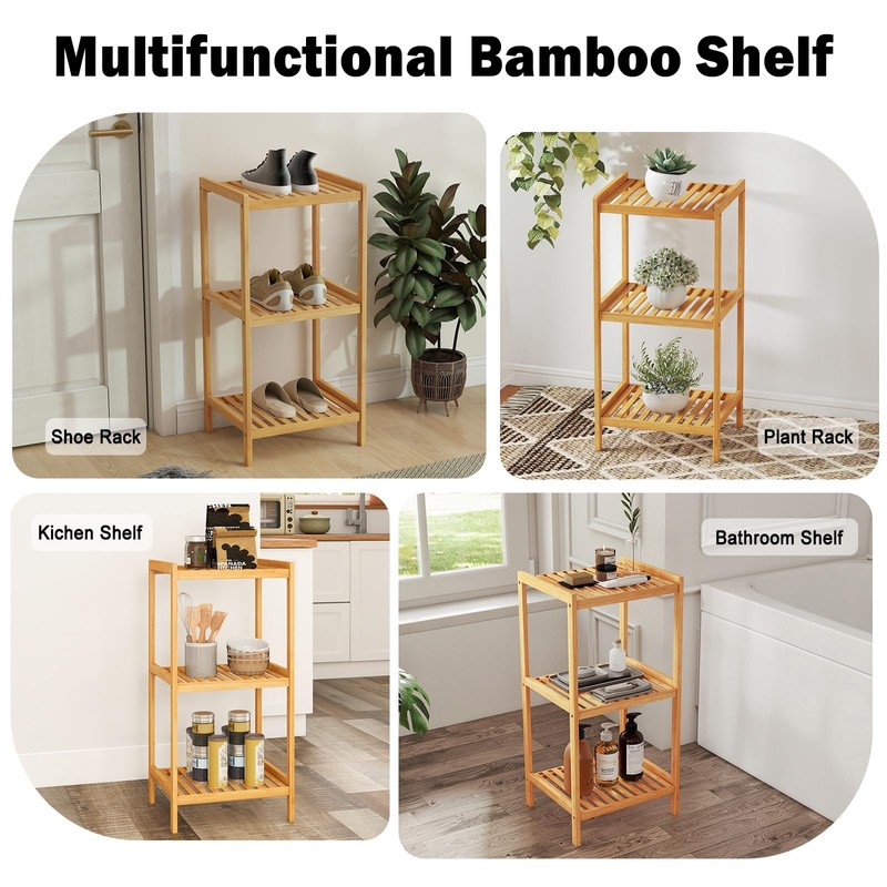 kinbor 3-Tier Bamboo Shelf Freestanding - Space-Saving Bathroom Standing Shelf