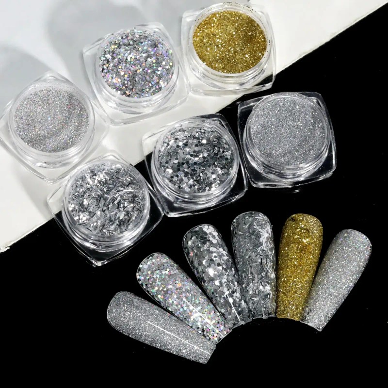 Efecto Glitter 6 Piezas Para Decorar Uñas