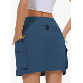 MIVEI Women's Hiking Cargo Skort Skirt High Waisted Golf Dressy Casual with Zipper Pockets Workout Sport Quick Dry Skirts Navy Blue
