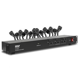 Pyle 19-Outlet 1U Rackmount PDU Power Distribution Unit - 15 Amp Surge Protector - USB Charging Port - Ground Lift - Circuit Breaker - 15FT Cord - 3 Front AC Outlets - 16 Rear Power Cables - PCO860