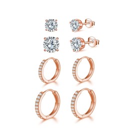 Stud Earrings Set Silver Stud Earrings Small Hoop Sleeper Cartilage Huggie Silver Earrings for Women Girls Men, Sterling Silver, Zircon