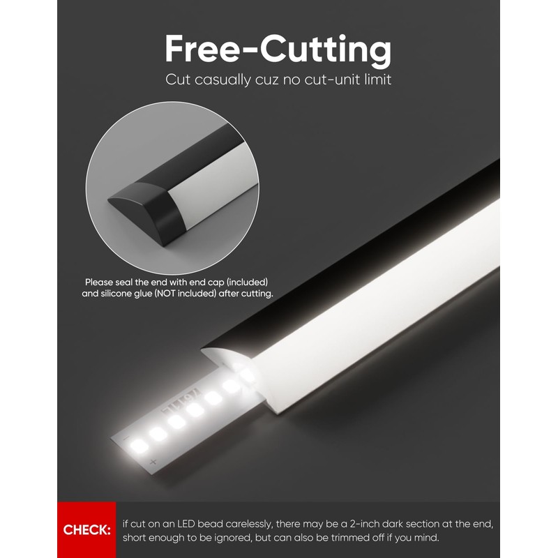 Shine Decor Under Cabinet Lighting Strip, Free Cuttable LED Silicone