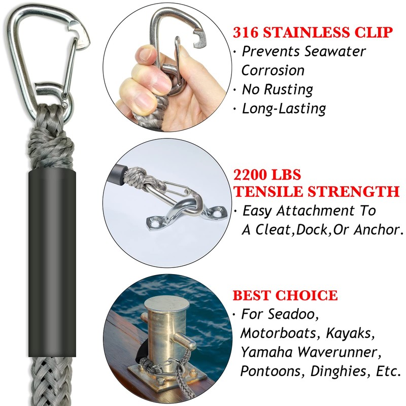 ONOSHIP 3 Feet Marine Grade Boat Bungee Dock Lines Jet