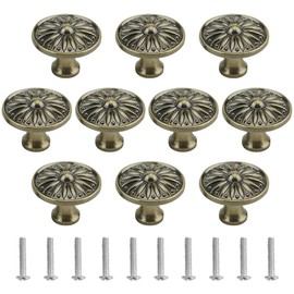 TOVOT 10PCS 1.38" Antique Dresser Drawer Knobs Bronze Cabinet Door Knobs with Screws Round Pulls for Furniture