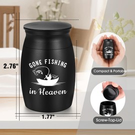 Abooxiu Small Urns for Human Ashes Keepsake 2.76 Inches Mini Urns for Ashes Memorial Small Cremation Keepsake Urn Mini Funeral Burial Decorative Urn for Adult Males Females - Gone Fishing in Heaven