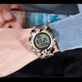 Tbest Sports Watch for Men Digital Sports Watch Waterproof Glow-in-the-Dark Chronograph Watch for Men Student Gift Outdoor Camouflage Color, khaki, Strap.