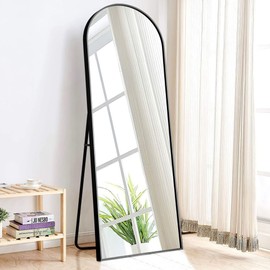 NeuType 59"x20" Arched Full Length Mirror, Large Arched Wall Mirror Floor Mirror with Stand, Full Body Dressing Mirrors Standing Hanging or Leaning Against Wall, Aluminum Alloy Thin Frame, Black
