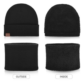 OZERO Beanie Hat Scarf and Gloves 3 in 1 Set for Men and Women - Winter Touchscreen Gloves Knit Hats and Neck Warmer Slouchy Daily Warm Winter Essentials Set Black