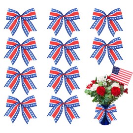 Hying 10PCS Patriotic 4th of July Bows for Wreath, Patriotic Wreath Bows for 4th of July Décor, Stars Red Blue Patriotic Bows for Front Door Indoor Outdoor Tree Topper Decoration Supplies Ornament