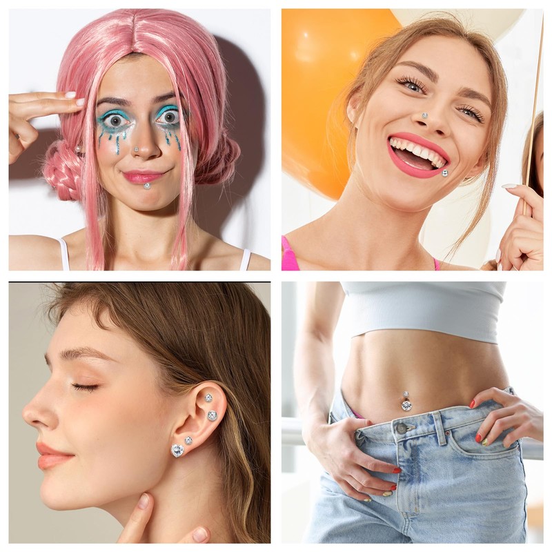 viallolipa 36Pcs Fake Belly Piercing, Fake Nose Piercing Studs Eyebrow