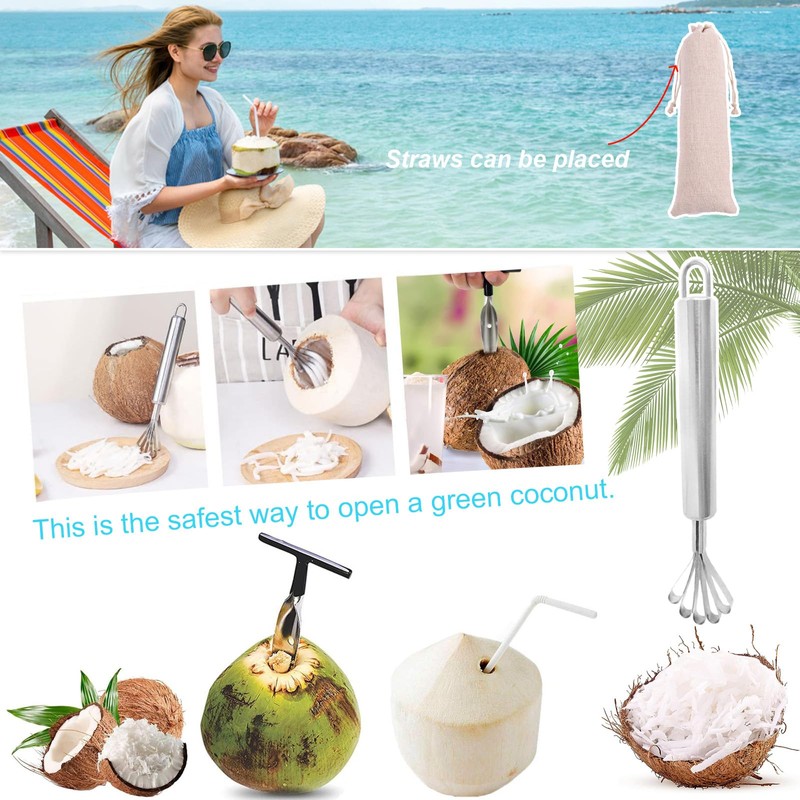 JALCH Coconut Opener Set Effortlessly Crack Open Coconuts with Stainless