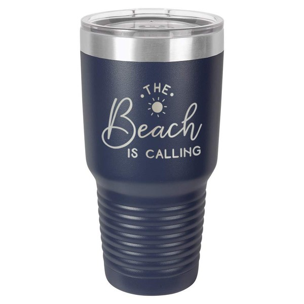 THE BEACH IS CALLING Navy 30 oz Tumbler With Straw