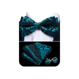 Barry.Wang Men's Formal Silk Bow Tie Set - Flower Solid Bowtie, Pocket Square & Cufflinks