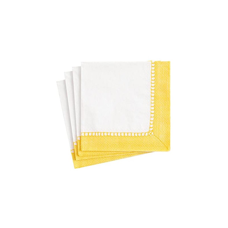 Caspari Linen Border Paper Party Cocktail Napkins in Yellow -