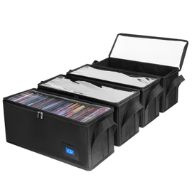 BOATISLE CD Case Holder with Handles and Clear Lid, 4-Pack Black – CD Storage Box with Label Slots, Portable Organizer for Media Collection and Efficient Storage