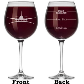 Wine Glass Mood Fill Lines Airplane Pilot Flight Attendant (Large Stemmed, 20oz)