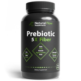 Prebiotic Fiber Supplement 5-in-1 Capsules - Natural Flow 5X Fiber XOS, GOS, FOS, Acacia and Agave Inulin, Daily Soluble Fiber Formula for Gut Support and Boost Good Bacteria Diversity, 120 Caps