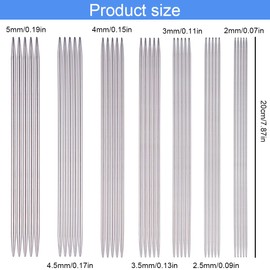 Knitting Needles Set, 35 Pieces Stainless Steel Double Pointed Knitting Needles, Stainless Steel, Metal Needle Set for Socks, Gloves, Hats, Scarves, Pet Sweaters, Silver, 2.0-5.0 mm