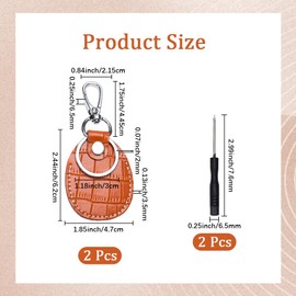 CALFOVERA 2PCS Portable Leather Key Cover Brown Genuine Leather Keychain Fob Compatible Scratch-Resistant Keyring Fob NFC Tag Holder Access Card Case with Screwdriver for Office ID Key Cards