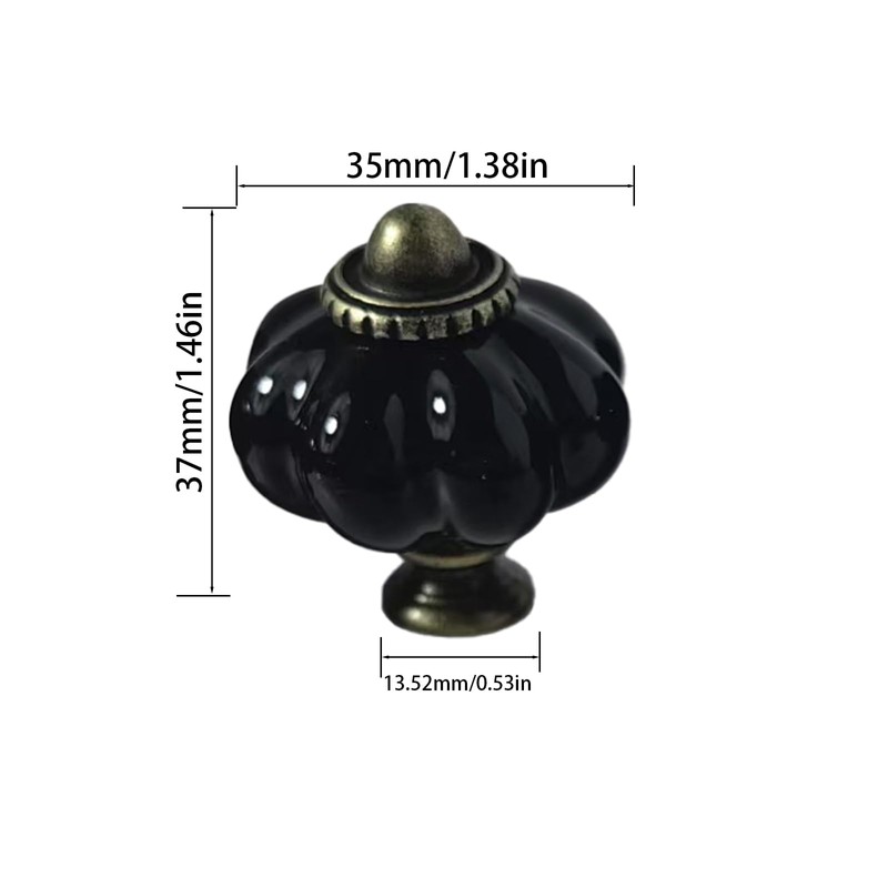 Eledabra 4 pcs Black Pumpkin Knobs, Vintage Ceramic Cabinet Knobs,