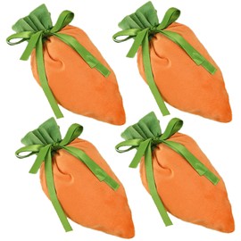 Easter Carrot Candy Bags – 4 Pack Handmade Fabric Treat Bags, Party Favor Decorations for Birthday & Easter Celebrations Orange