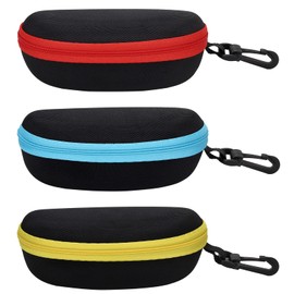 molshine 3 Pieces Portable Hard Shell Sunglasses Case, Zipper Eyewear Eyeglasses Case with Hook for Women Men Travel Sports (Red&Yellow&Light Blue)