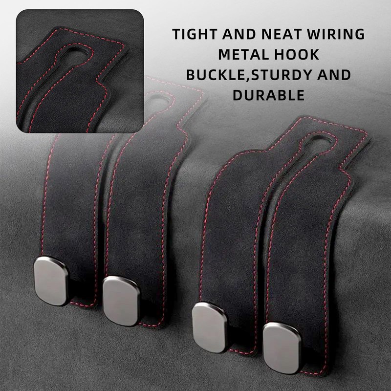 2PCS Black Car Seat Back Leather Hooks, Universal 2-in-1 Storage