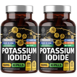 2 Pack Premium Potassium Iodide Tablets, Natural KI Pills to Support Immunity, 130 mg per Serving, 300 Tablets
