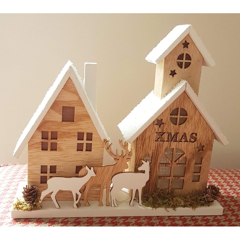 Premier LED Wooden House Scene 23cm Nordic Christmas Village