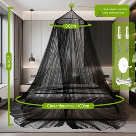 SYHITOU Large Mosquito Net Bed Canopy (60 x 250 x 1100 cm) for Double Bed Single Bed Fine Net Travel Mosquito Net Bed Canopy as Mosquito Protection Indoor and Outdoor Travel (Black)