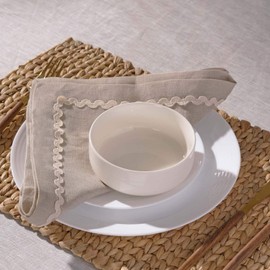 BLUE FLOWER CO 100% Pure Linen Napkins Set of 4, 20"x20" RIC-rac Lace Cloth Napkins, Eco-Friendly Reusable Table Linens for Dinner, Holiday Parties, Wedding Décor - Natural