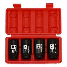 CASOMAN 1/2'' Drive Deep Spindle Axle Nut Impact Socket Set, 6 Point, CR-MO,32,33,35,36mm, 4PC 1/2-Inch Impact Socket Set, Heavy Duty Use In Removing And Installing Axle Nuts