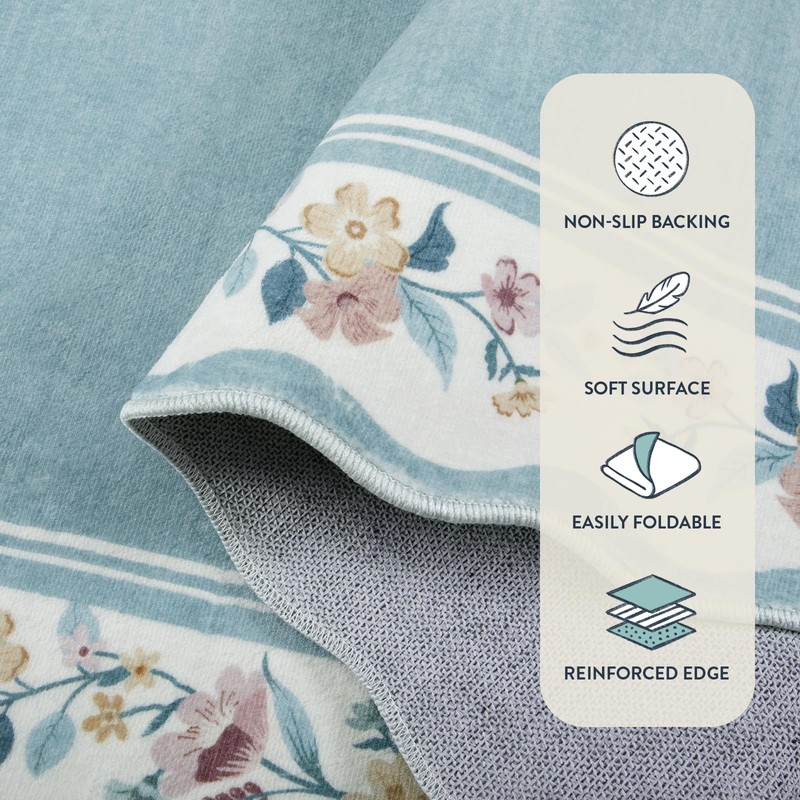 Lahome Floral Blue 2x6 Runner Rug for Hallway,Scalloped Washable Rug