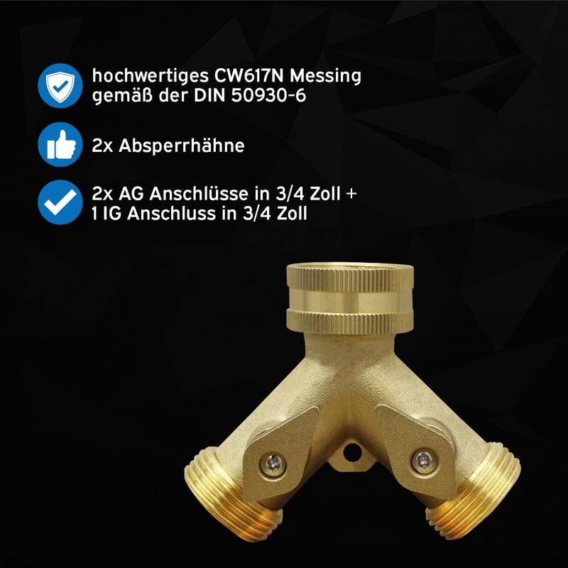 kör4u 3/4" Brass Y Splitter 2 Way Water Connector Y