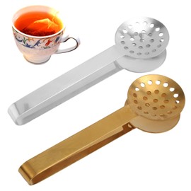 2pcs Tea Bag Squeezer Tongs, Stainless Steel Teabag Strainer Holder Dispenser Tool Gripper Picker Spoon Clip Accessories for Tea Drinkers Gifts(Silver, Gold)