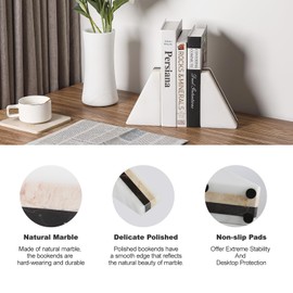 Karibiber Marble Book Ends, Non-Skid Bookends for Shelves, Composite Bookend with Natural Marble, Heavy Duty Book Stopper, Collected CDs and Oversized Books Organizer, Gold & Black Decorative Bookends