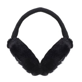 Sudawave Women Winter Warm Knitted Faux Fur Ear Warmers Earmuffs Adjustable Washable (Black Snowflake)