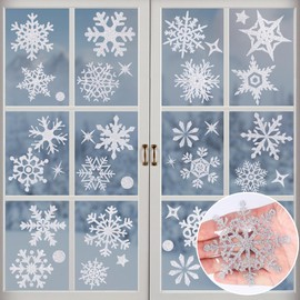 Glitter Christmas Snowflake Window Clings, Norvens 152 Pieces Silver Sparkling Christmas Window Stickers Snowflakes Window Decals Christmas Decorations, 8 Sheets