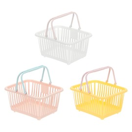 PATIKIL 3PCS Mini Shopping Basket, Small Plastic Basket Mini Storage Basket Grocery Tiny with Handles Organizer Filtered Water for Organizing Toys Eggs Fruits Snacks,White Pink Yellow