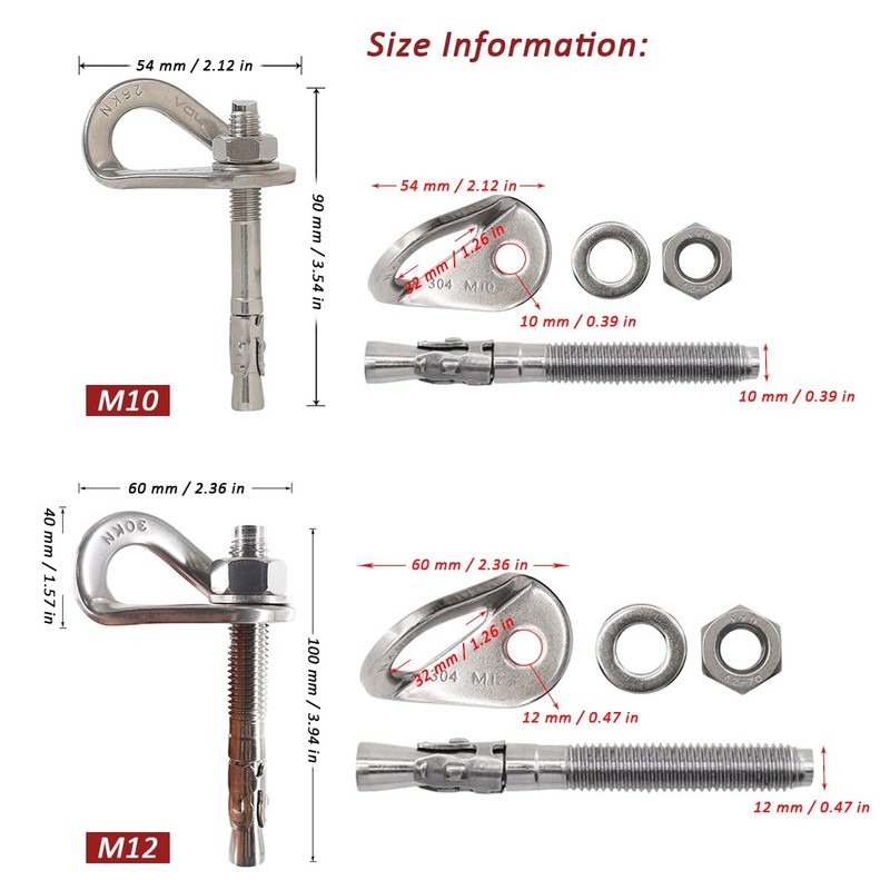 YZTONGPAO 304 Stainless Steel Climbing Anchor Bolt, 25-30KN Rock Climbing
