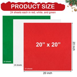 Christmas Tissue Paper Bulk, 20" X 20" Holiday Tissue Paper, 72 Sheets Red, Green, and White for Gift Bags Wrapping
