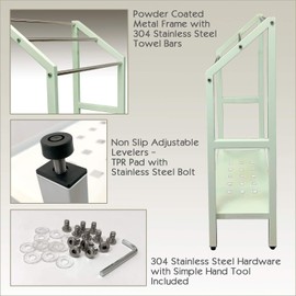 Anthology Spa Asta Freestanding 3-Tier Towel Rack with Stainless Steel Bars and Storage Shelf, Metal Organizer Adjustable TPR Levelers for Bath, B502 (Light Sage), 22 inchesW x 11 inchesD 36 inchesH