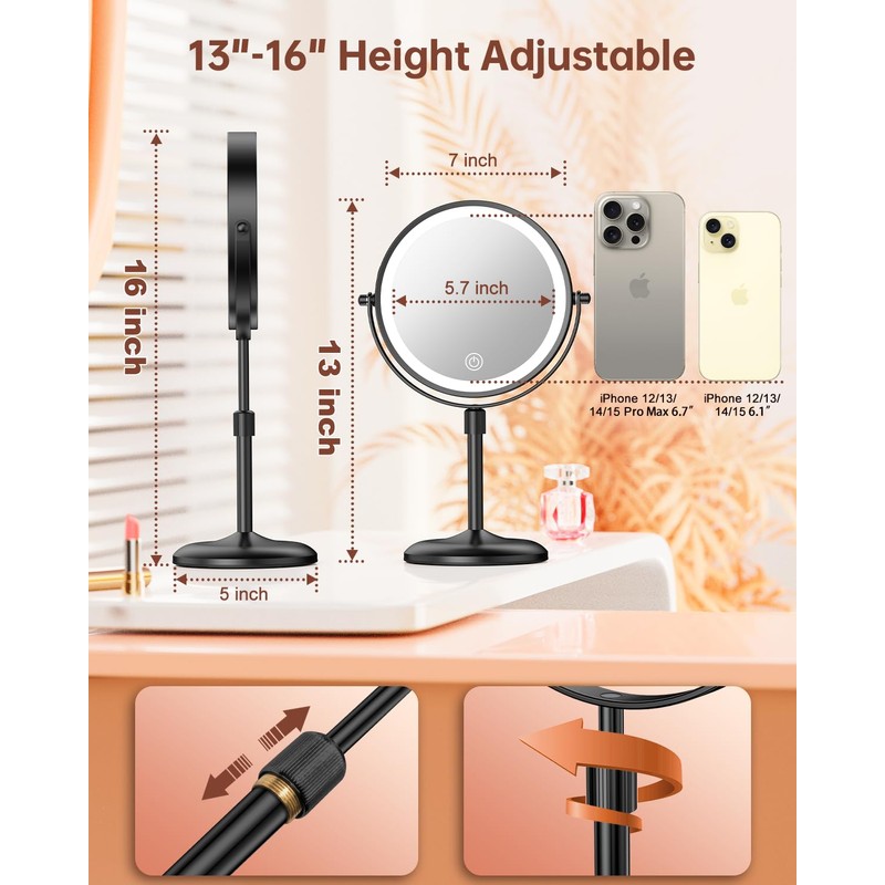 Benbilry Lighted Makeup Mirror with 10X Magnification & 3 Color