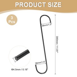 sourcing map 3Pcs S Hooks for Hanging, 11.8 Inch Extra Long Iron Hangers for Wardrobe Kitchen Workshop Closet Bathroom Garden, Black