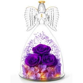 Angel Roses Gifts for Grandma＆Mom,Forever Real Flowers Roses in Angel Figurines,Christmas Roses Gifts for Women Mom Wife Mother in Law/Purple