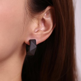 RUOFFETA Acrylic Small Chunky Hoop Earrings, Lightweight C Shape Open Hoops Candy Color Trendy Earrings Dainty Jewelry for Women(Black)