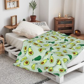 Firuacx Cute Avocados Fleece Throw Blanket 80x60 inch, Cartoon Green Avocado Cozy Plush Warm Lightweight Travel Blankets for Bedroom Living Rooms Sofa Beds Office